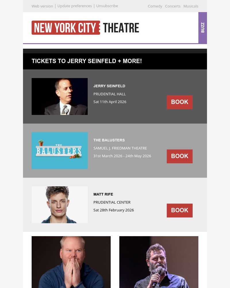 Screenshot of email sent to a New York City Theatre Newsletter subscriber