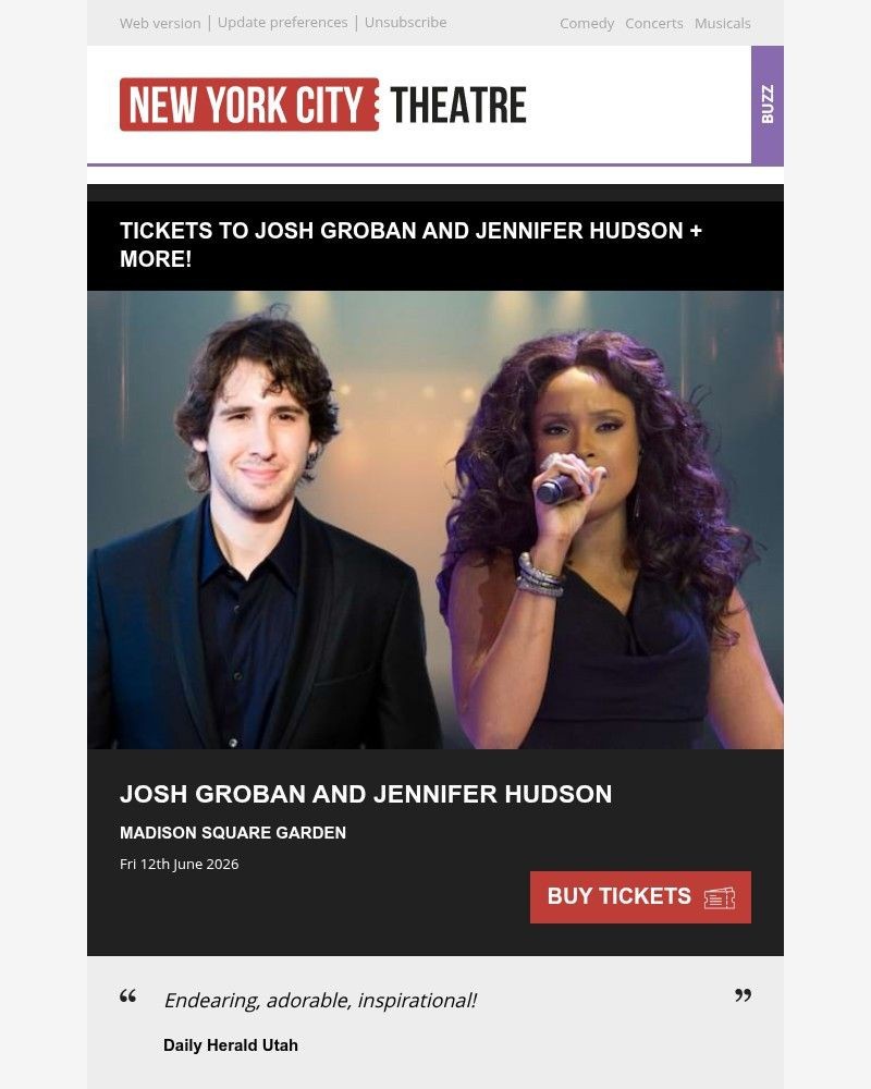 Screenshot of email sent to a New York City Theatre Newsletter subscriber