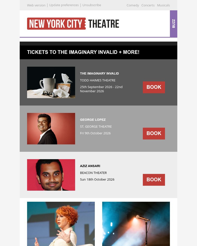 Screenshot of email sent to a New York City Theatre Newsletter subscriber