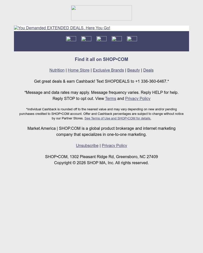 Screenshot of email sent to a Shop.com Newsletter subscriber