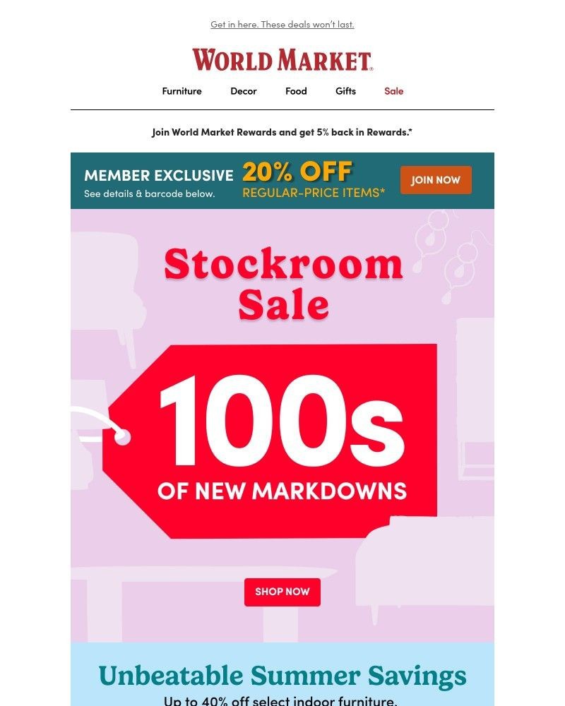 Screenshot of email sent to a World Market Cart abandoner