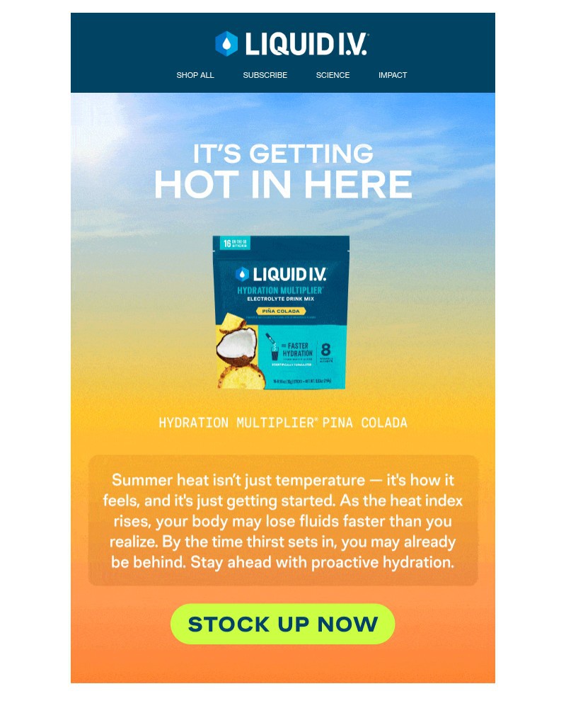 Screenshot of email sent to a Liquid I.V. Newsletter subscriber