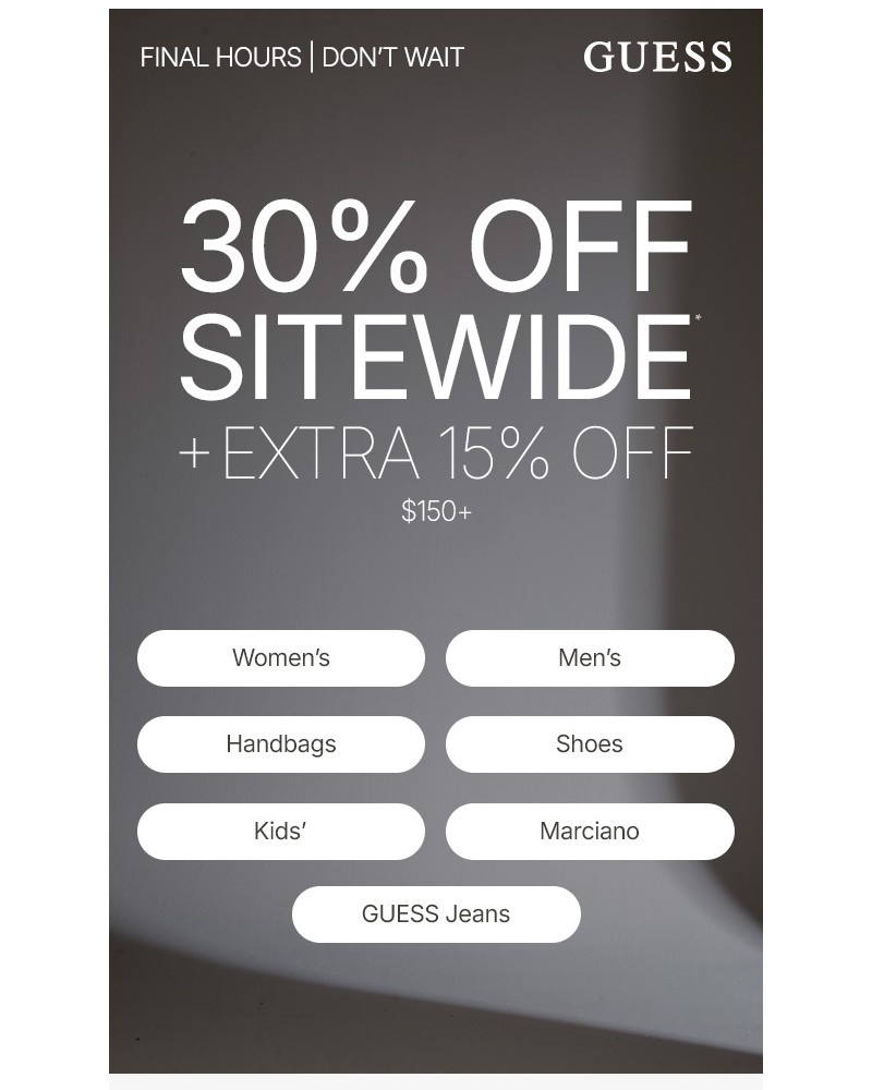 Screenshot of email sent to a Guess Newsletter subscriber