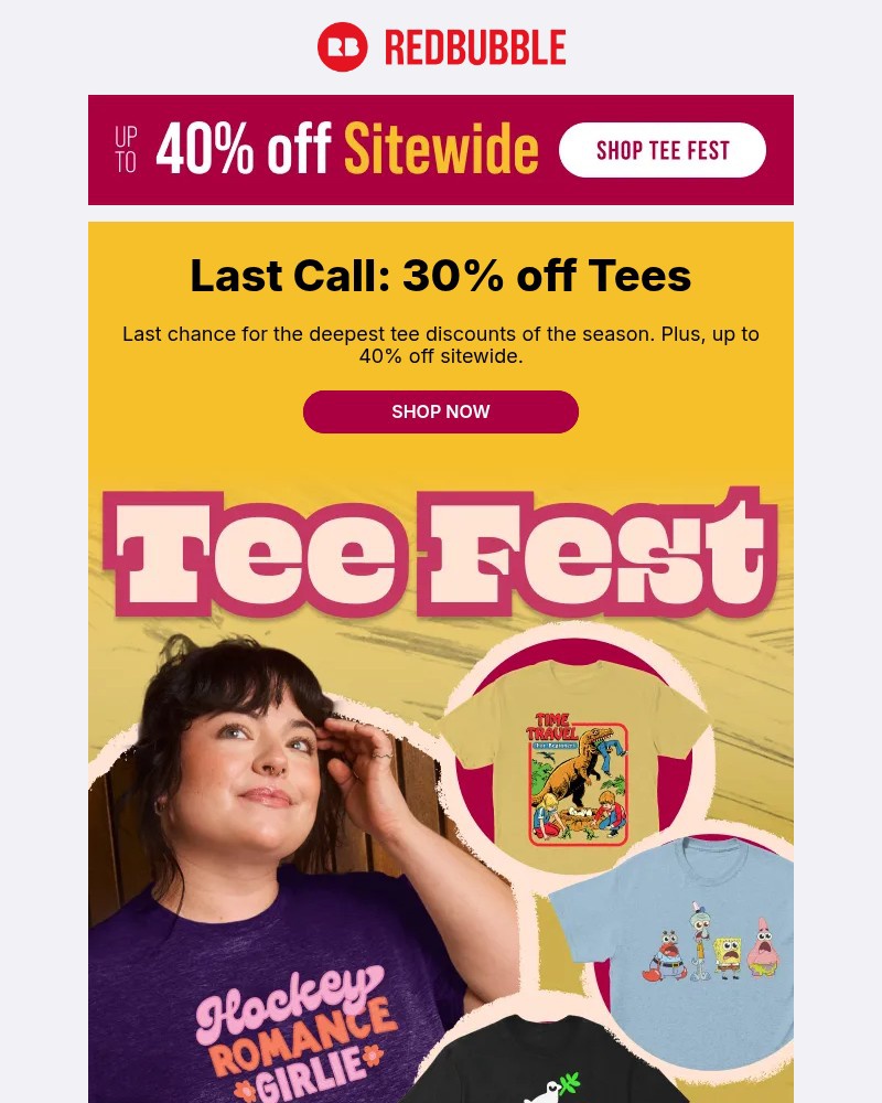 Screenshot of email sent to a Redbubble Newsletter subscriber