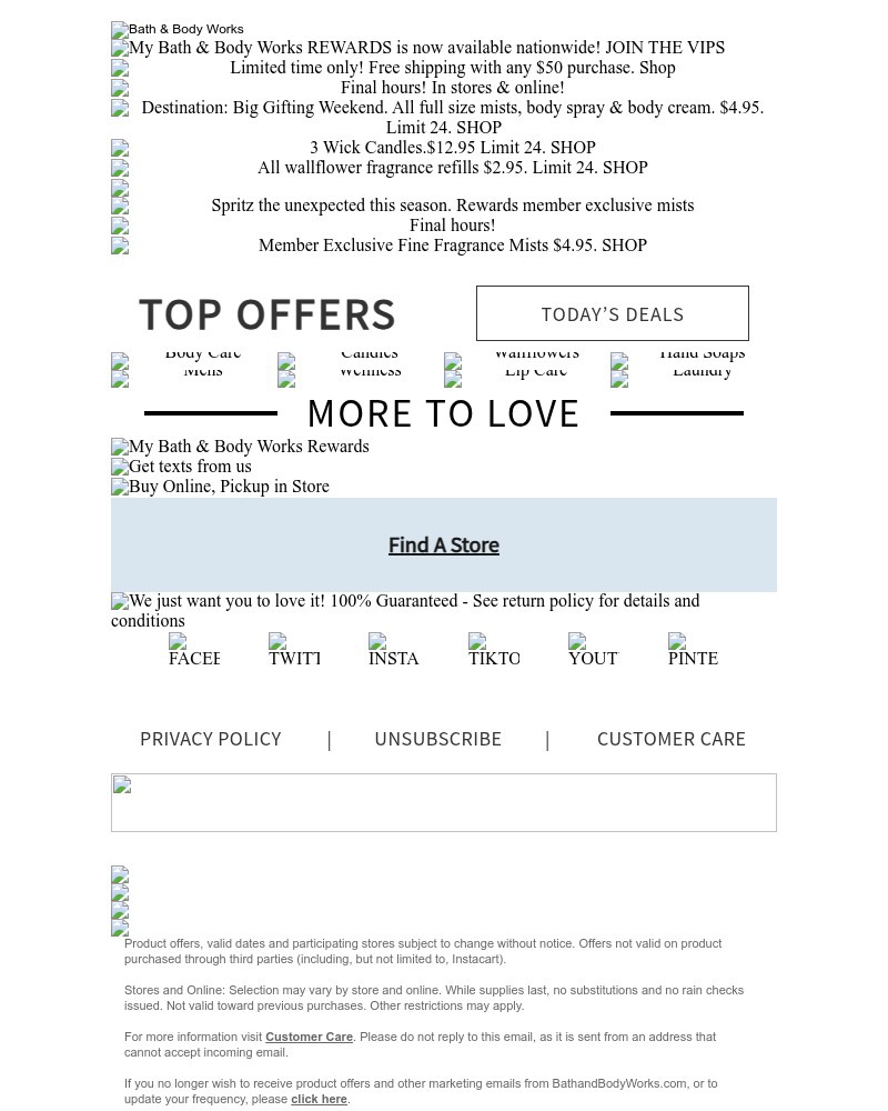 Screenshot of email sent to a Bath & Body Works Newsletter subscriber