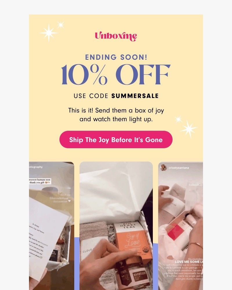 Screenshot of email sent to a Unboxme Newsletter subscriber