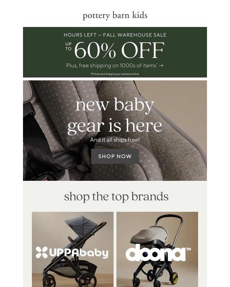 Screenshot of email sent to a Pottery Barn Newsletter subscriber