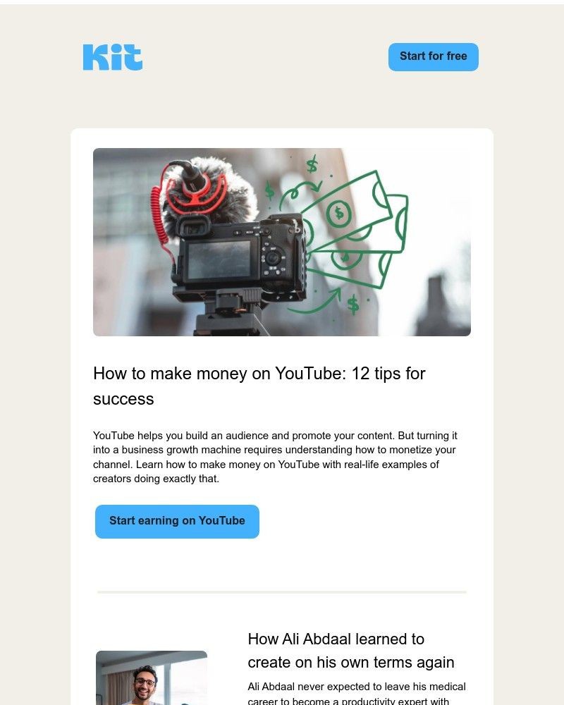 Screenshot of email sent to a ConvertKit Trial user