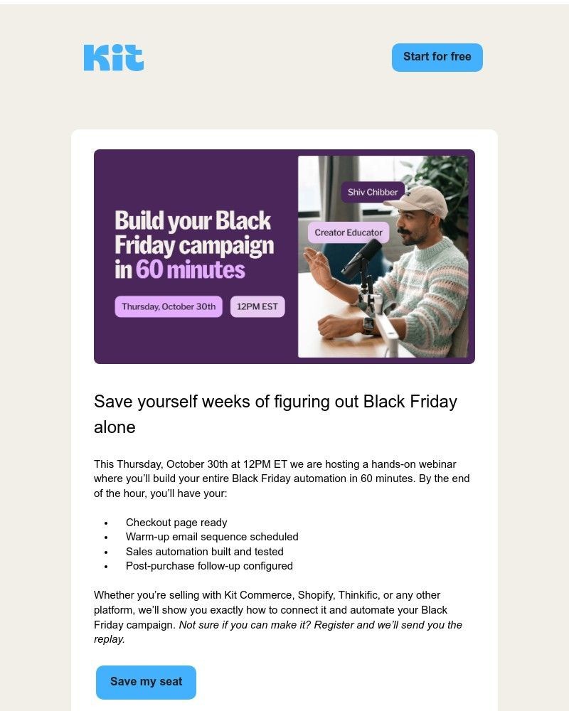 Screenshot of email sent to a ConvertKit Trial user