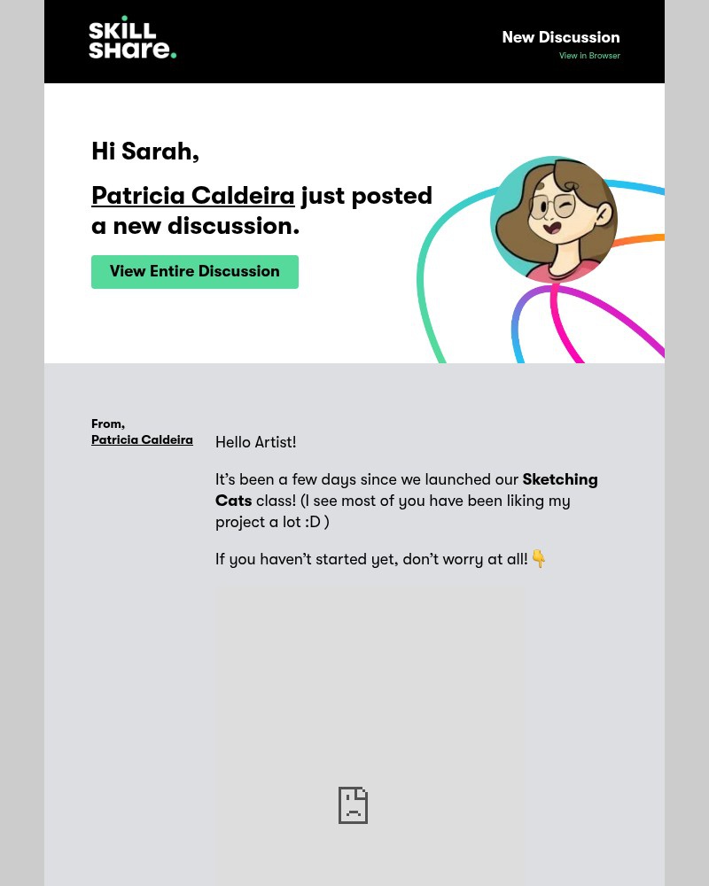 Screenshot of email sent to a Skillshare Registered user