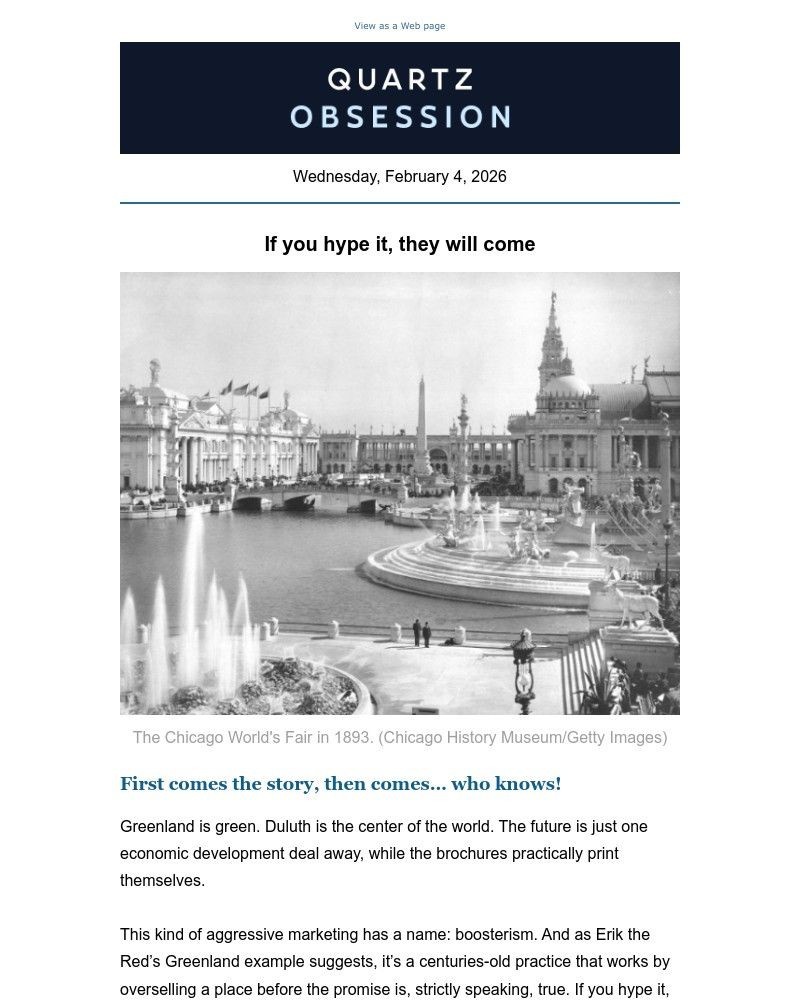 Screenshot of email sent to a Quartz Newsletter subscriber