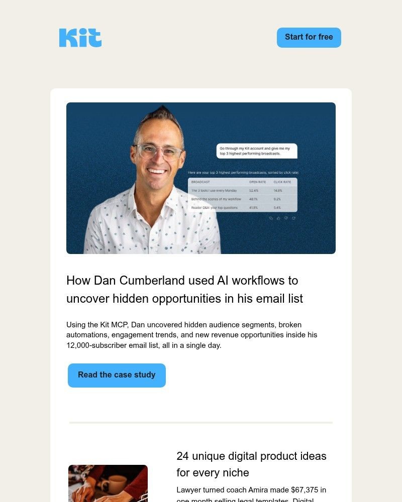 Screenshot of email sent to a ConvertKit Trial user