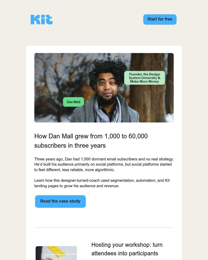 Screenshot of email sent to a ConvertKit Trial user