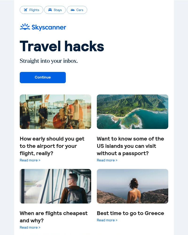 Screenshot of email sent to a Skyscanner Registered user