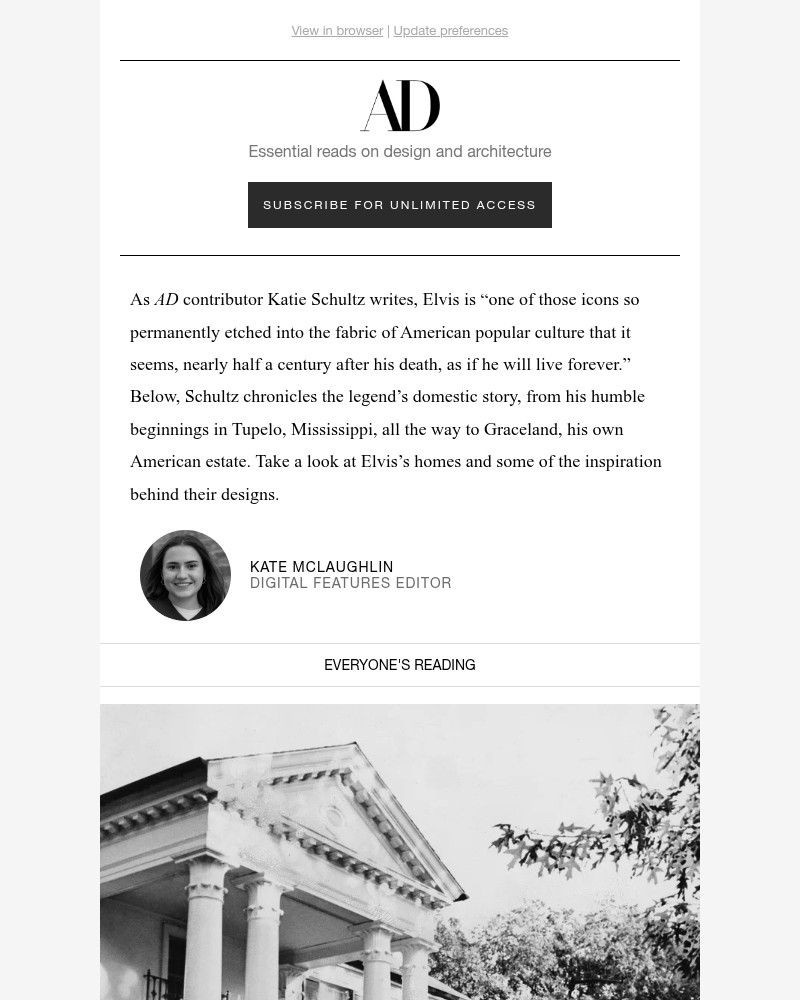 Screenshot of email sent to a Architectural Digest Newsletter subscriber