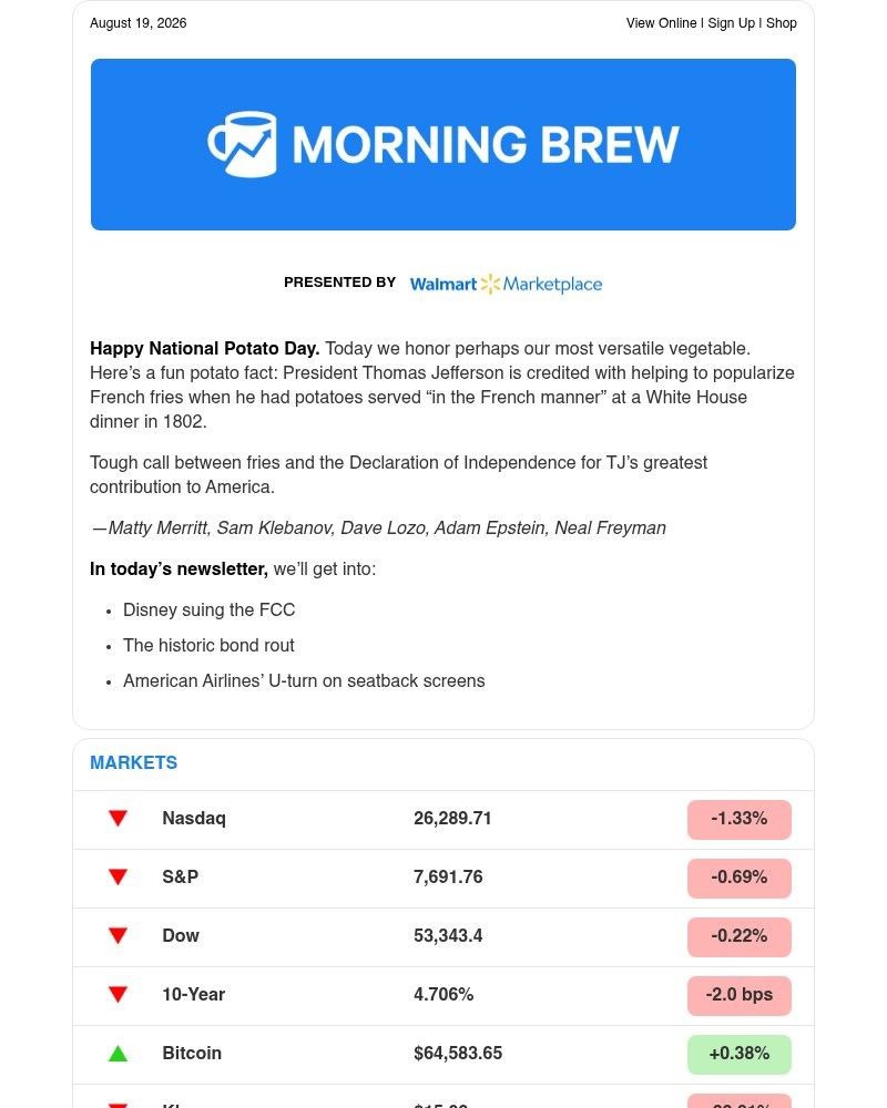 Screenshot of email sent to a Morning Brew Newsletter subscriber