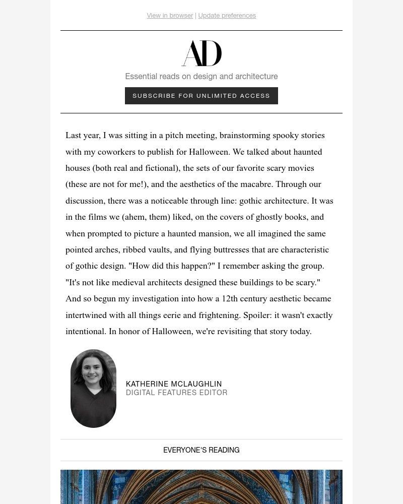 Screenshot of email sent to a Architectural Digest Newsletter subscriber