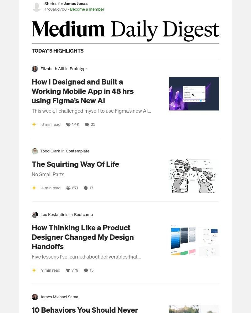 Screenshot of email with subject /media/emails/how-i-designed-and-built-a-working-mobile-app-in-48-hrs-using-figmas-new-ai-eliza_oZ8b8IA.jpg