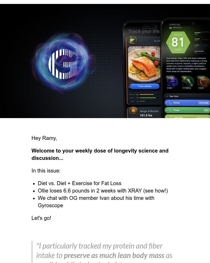 Screenshot of email sent to a Gyroscope Registered user