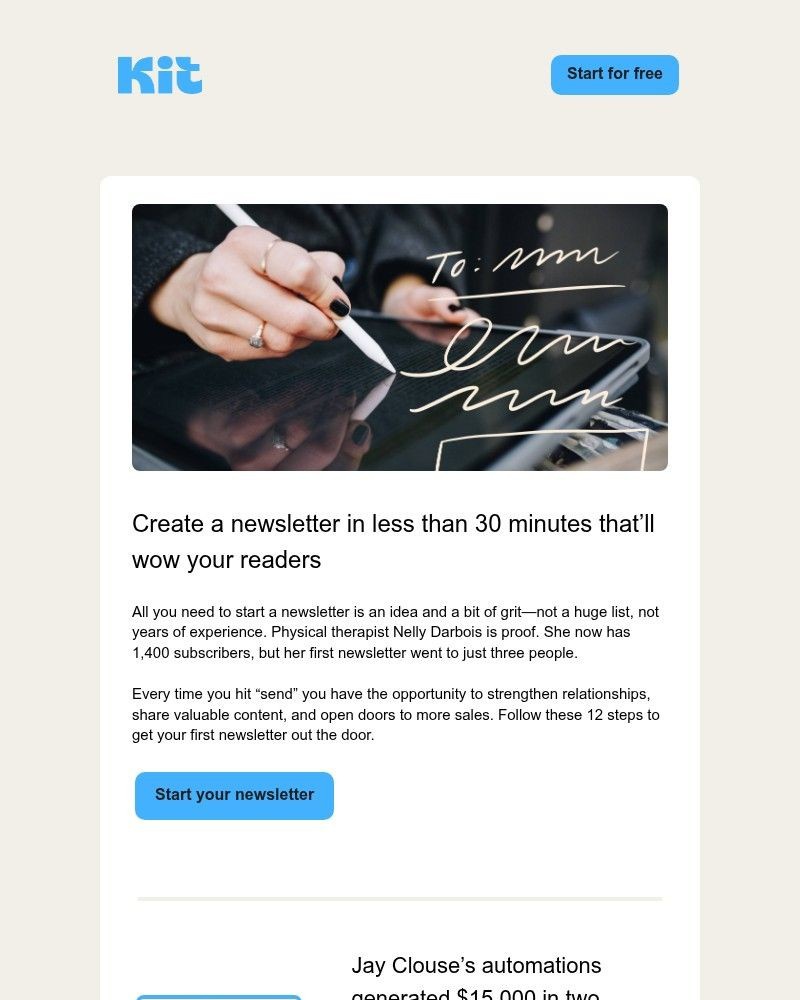 Screenshot of email sent to a ConvertKit Trial user