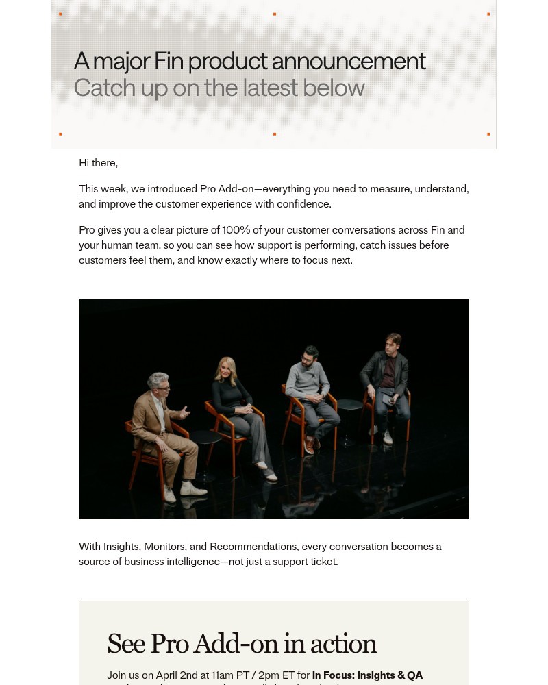 Screenshot of email sent to a Intercom Registered user