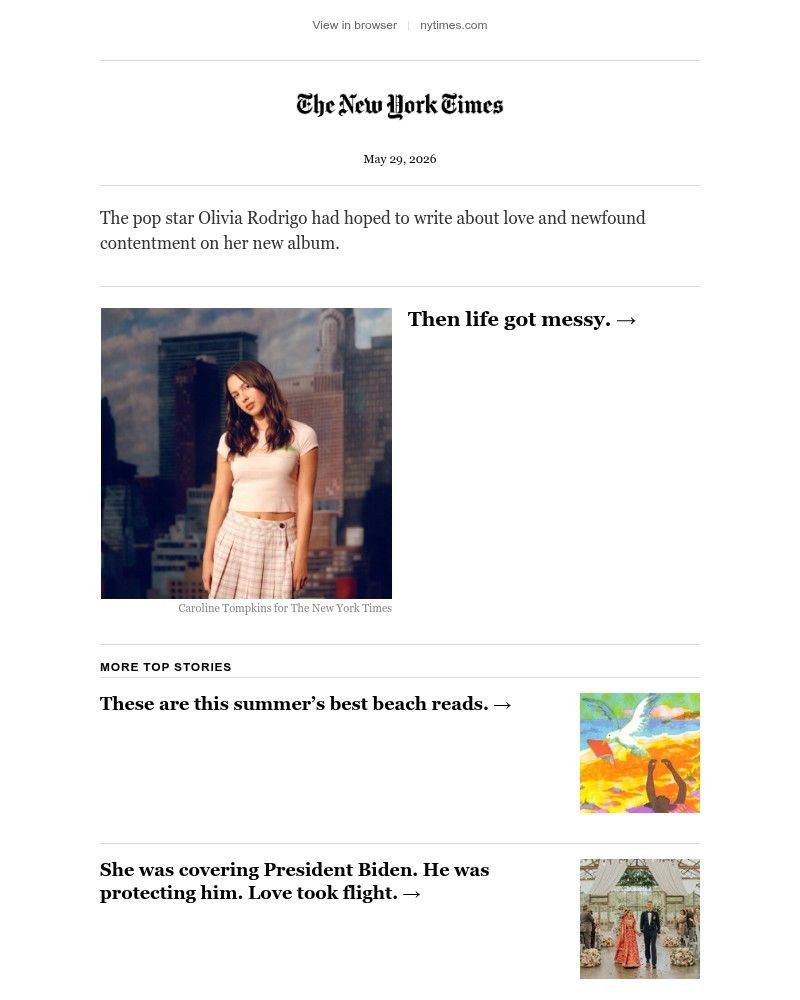 Screenshot of email sent to a The New York Times Customer