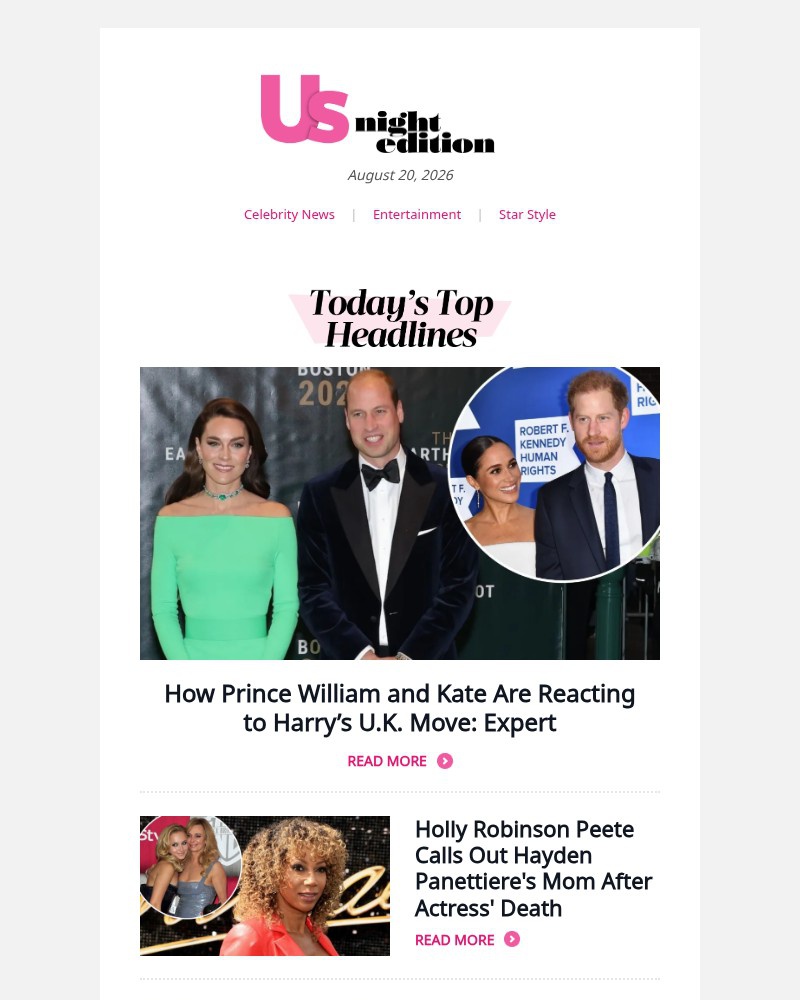 Screenshot of email sent to a Us Weekly Newsletter subscriber
