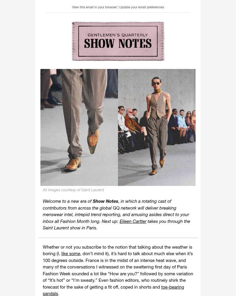Screenshot of email sent to a GQ Newsletter subscriber