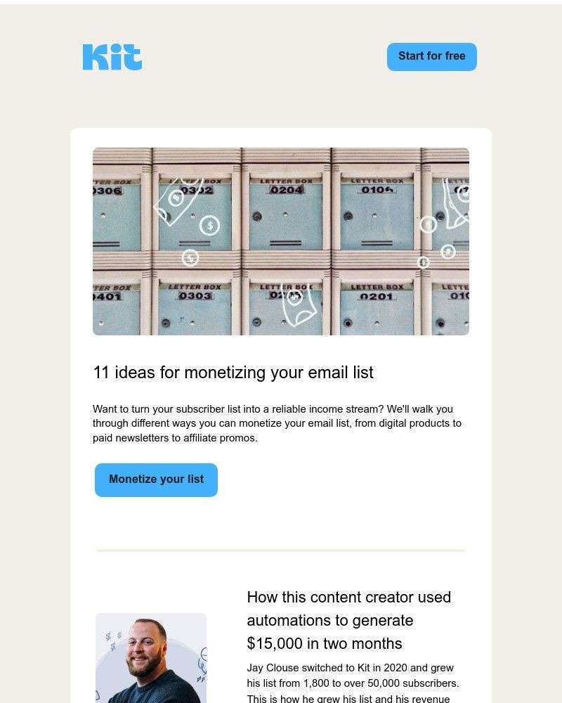 Screenshot of email sent to a ConvertKit Trial user