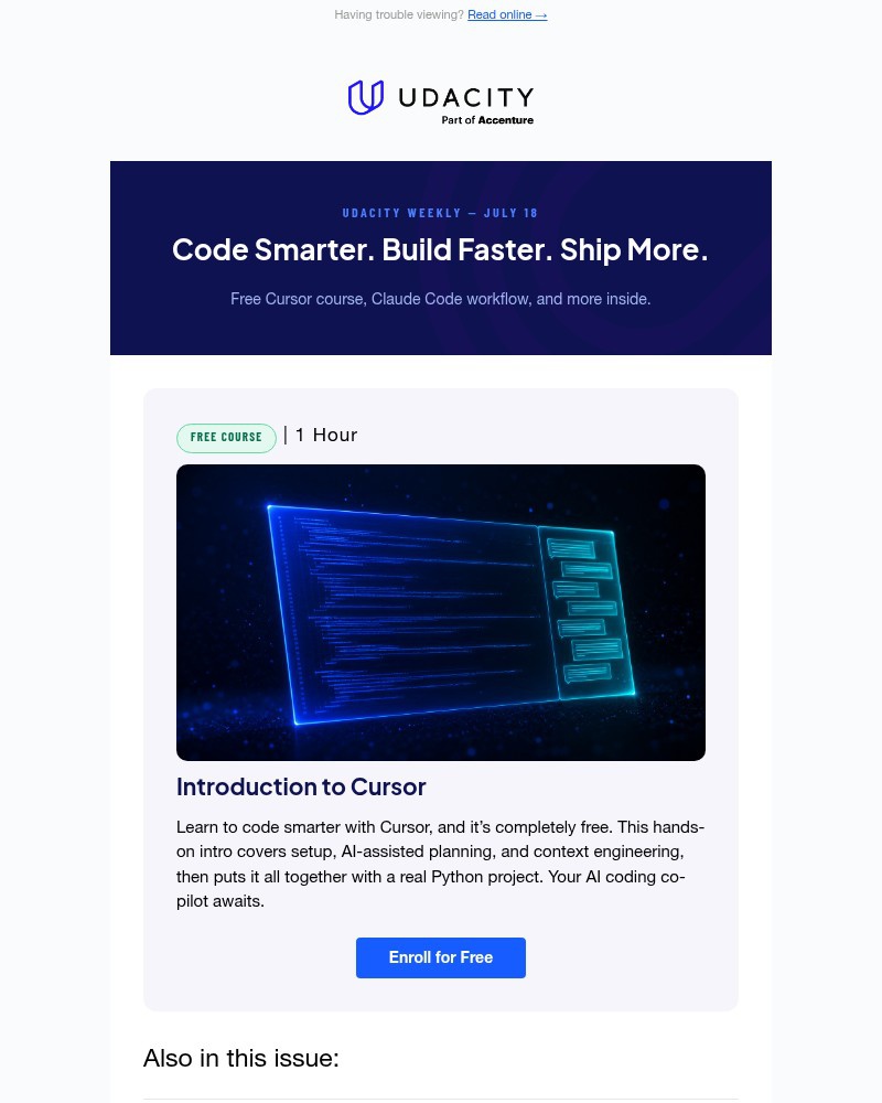 Screenshot of email sent to a Udacity Registered user