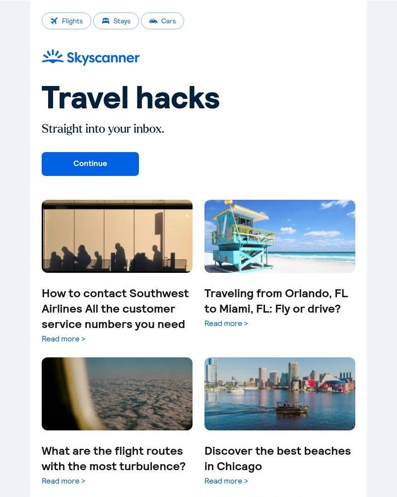 Screenshot of email sent to a Skyscanner Registered user