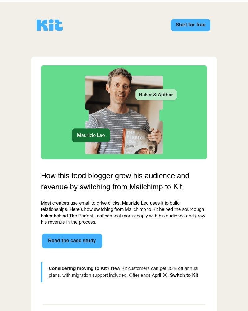 Screenshot of email sent to a ConvertKit Trial user