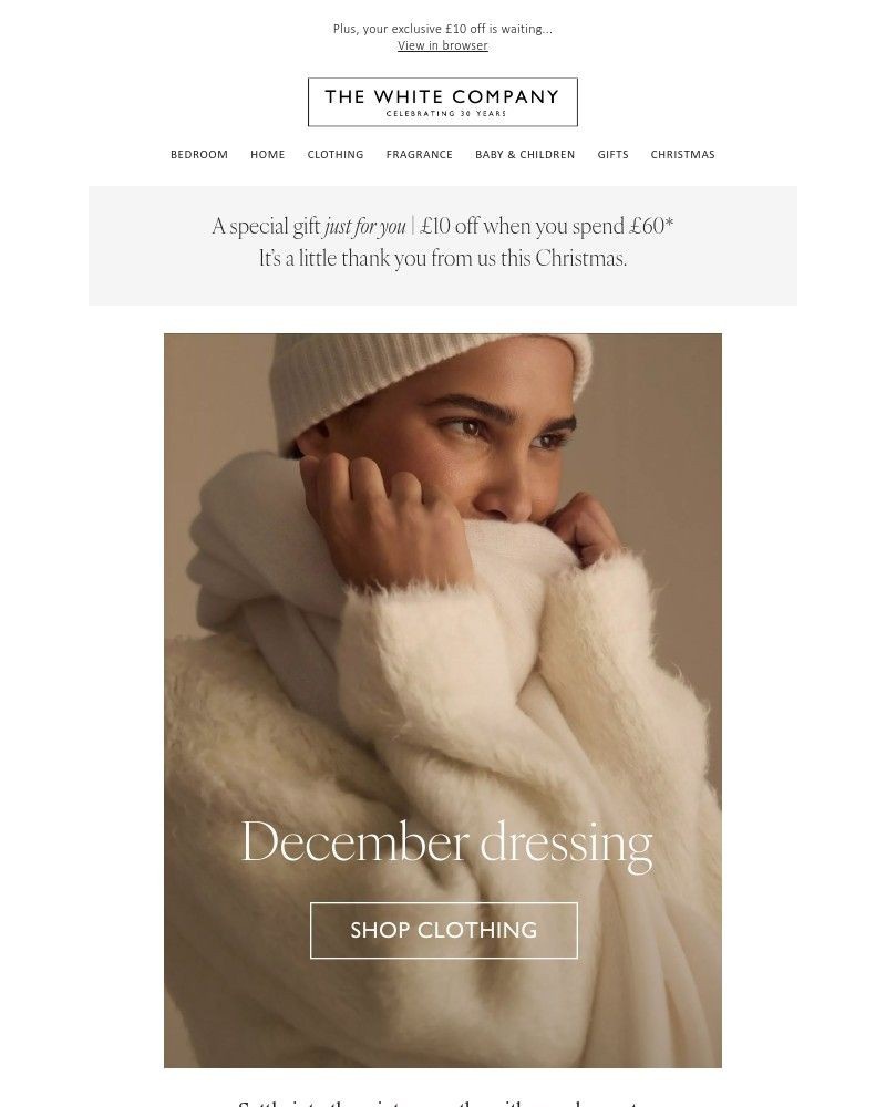 Screenshot of email sent to a The White Company Cart abandoner