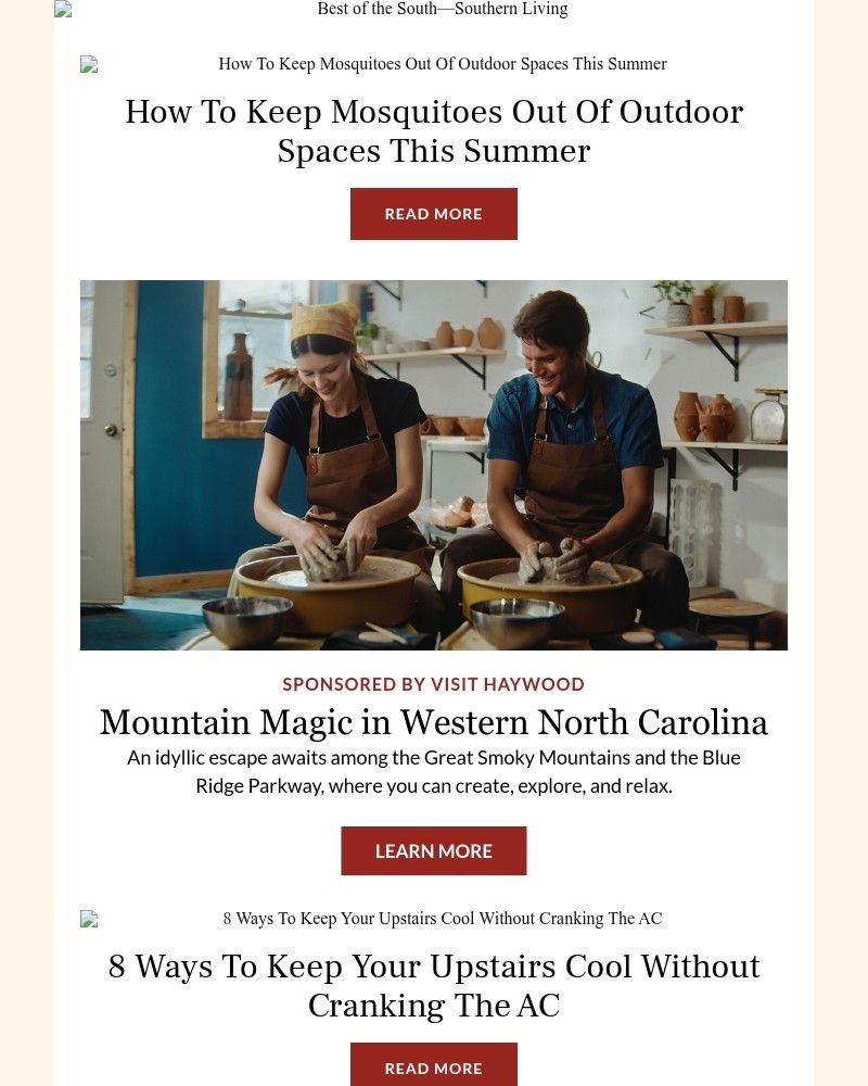 Screenshot of email sent to a Southern Living Newsletter subscriber