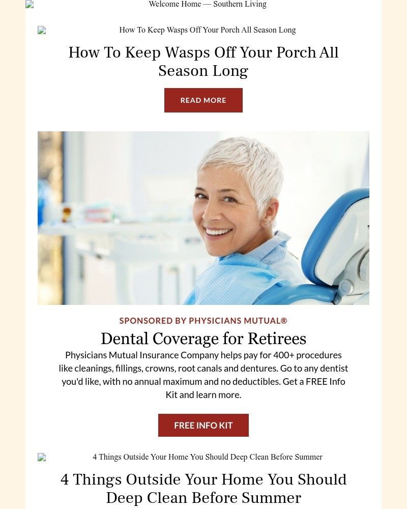 Screenshot of email sent to a Southern Living Newsletter subscriber