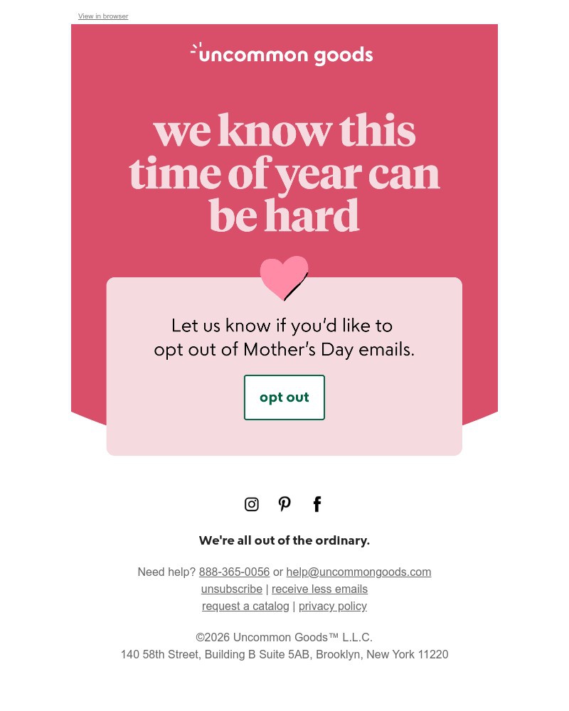 Screenshot of email sent to a UncommonGoods Newsletter subscriber