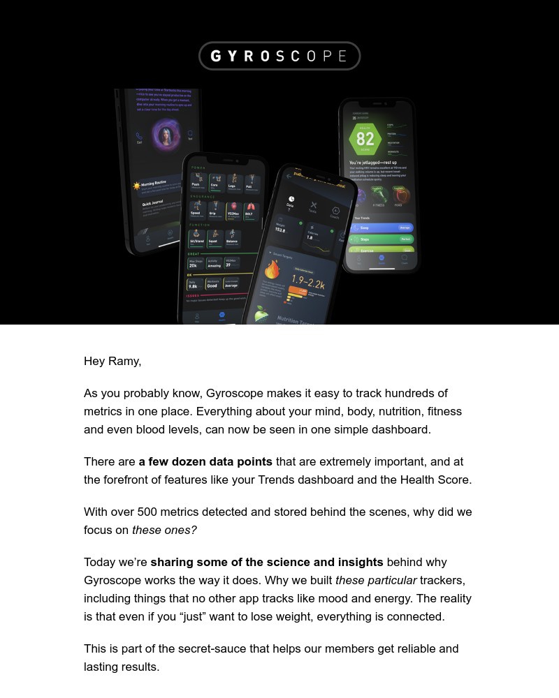 Screenshot of email sent to a Gyroscope Registered user