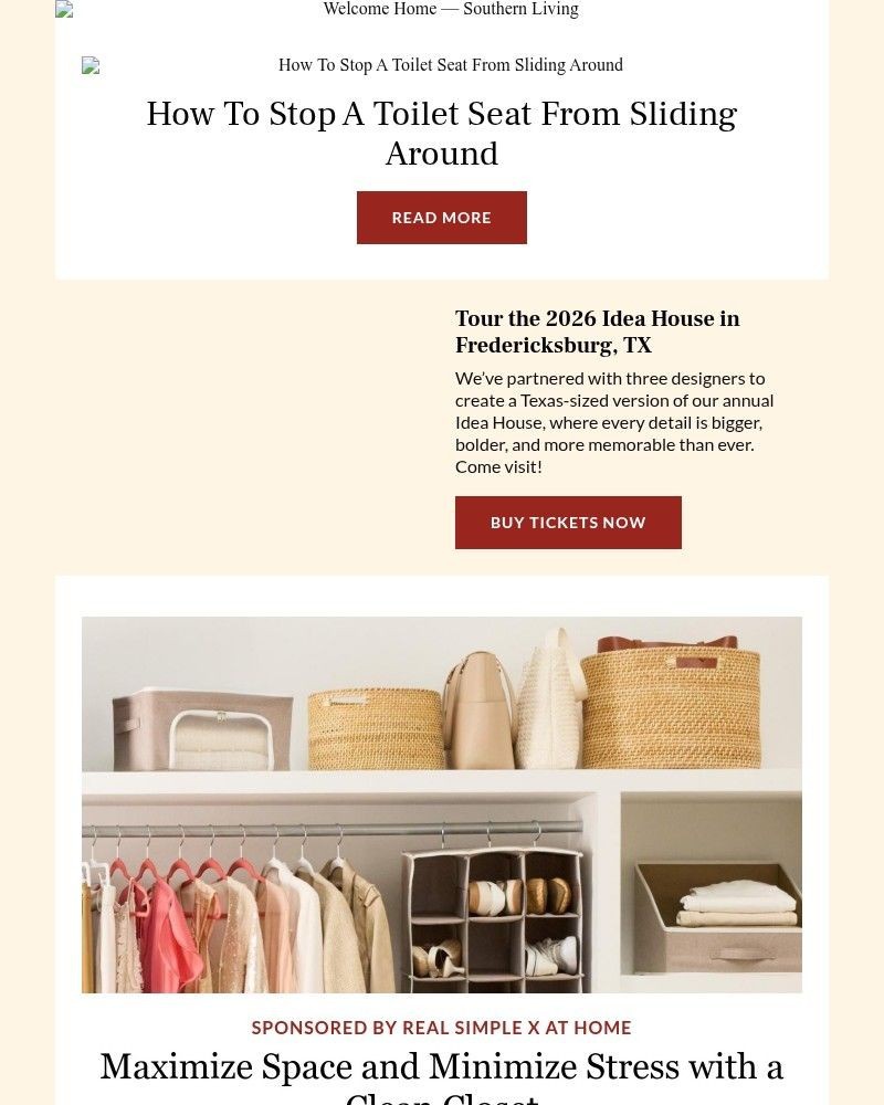 Screenshot of email sent to a Southern Living Newsletter subscriber