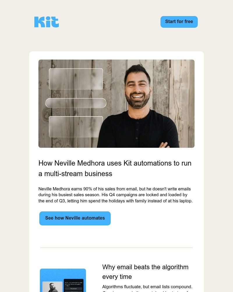 Screenshot of email sent to a ConvertKit Trial user