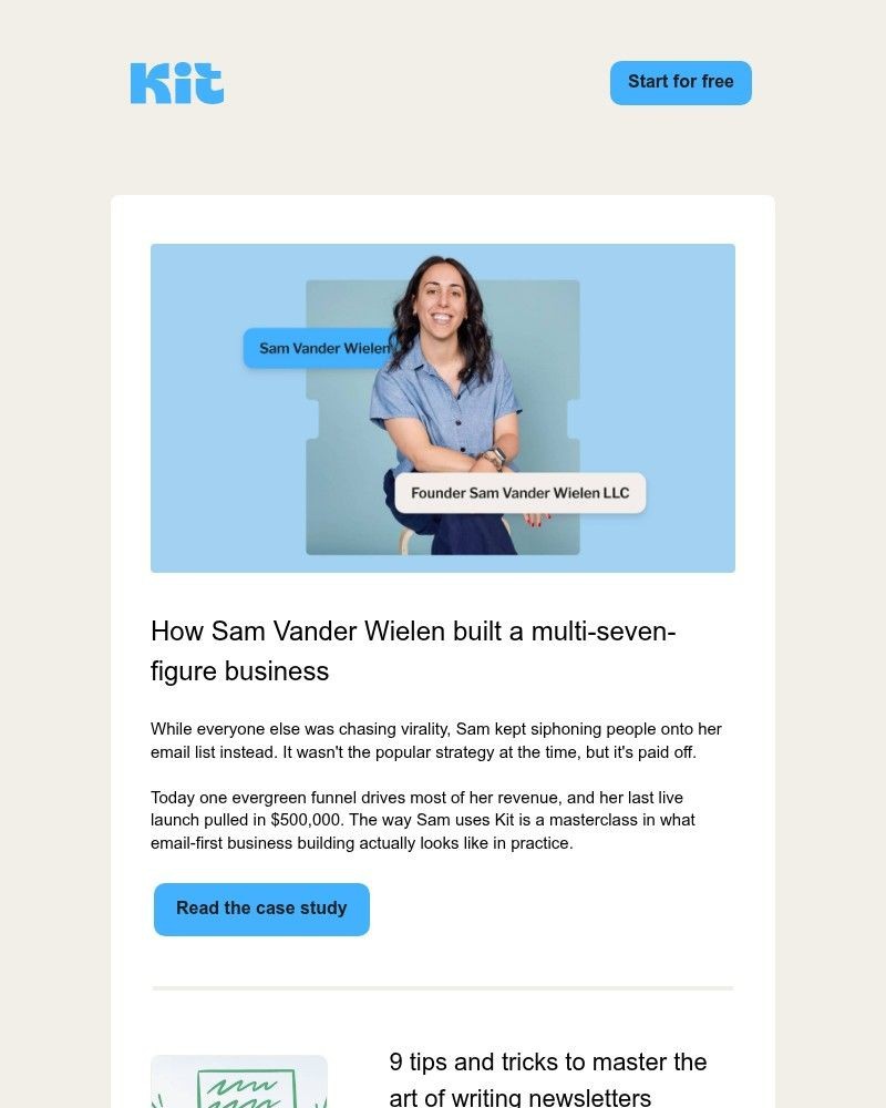 Screenshot of email sent to a ConvertKit Trial user
