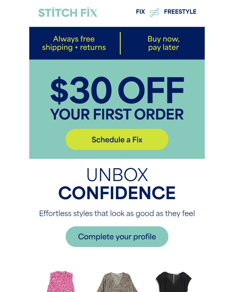 Screenshot of email sent to a Stitch Fix Cart abandoner