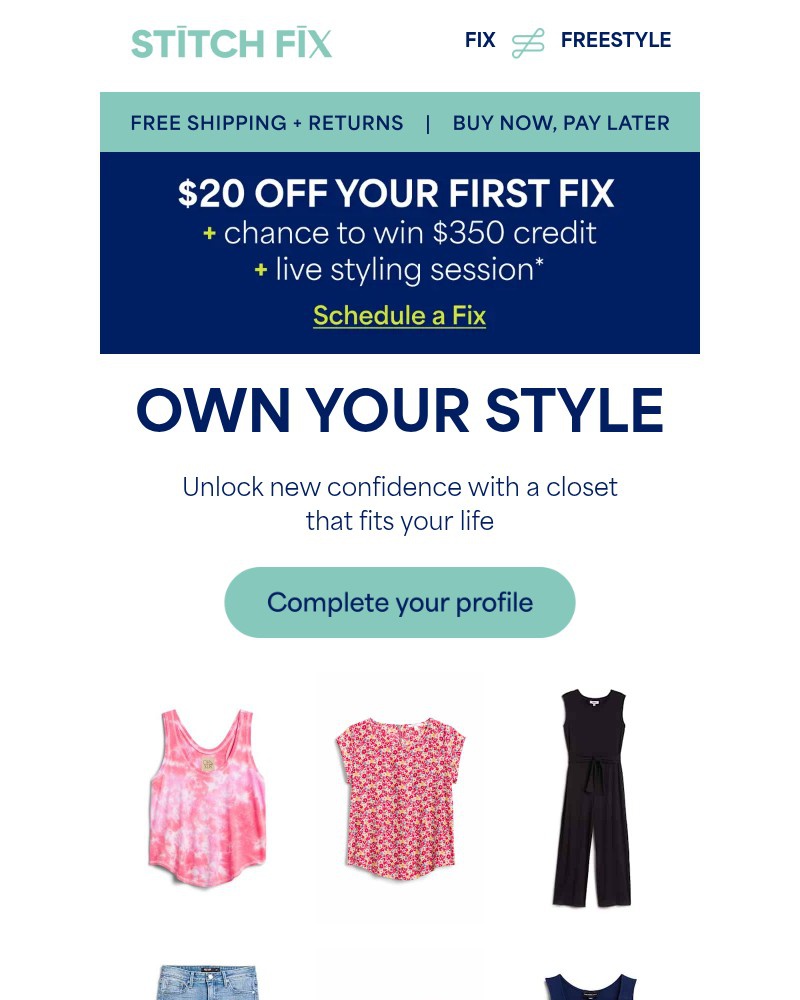 Screenshot of email sent to a Stitch Fix Cart abandoner