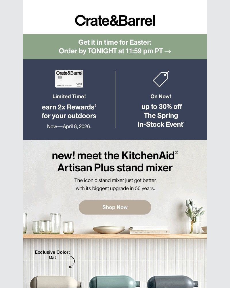 Screenshot of email sent to a Crate & Barrel Newsletter subscriber