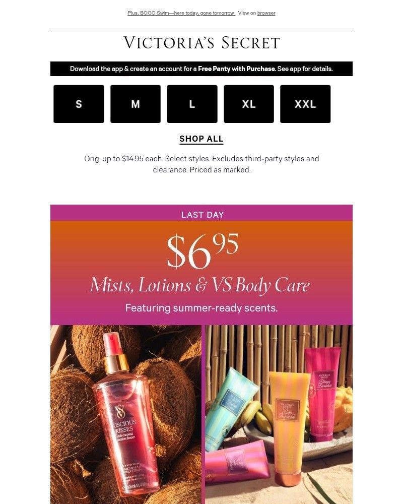Screenshot of email sent to a Victoria's Secret Newsletter subscriber