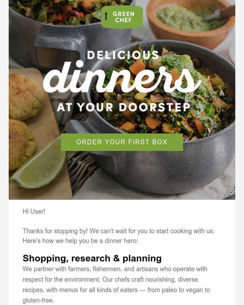 Screenshot of email sent to a Green Chef Cart abandoner