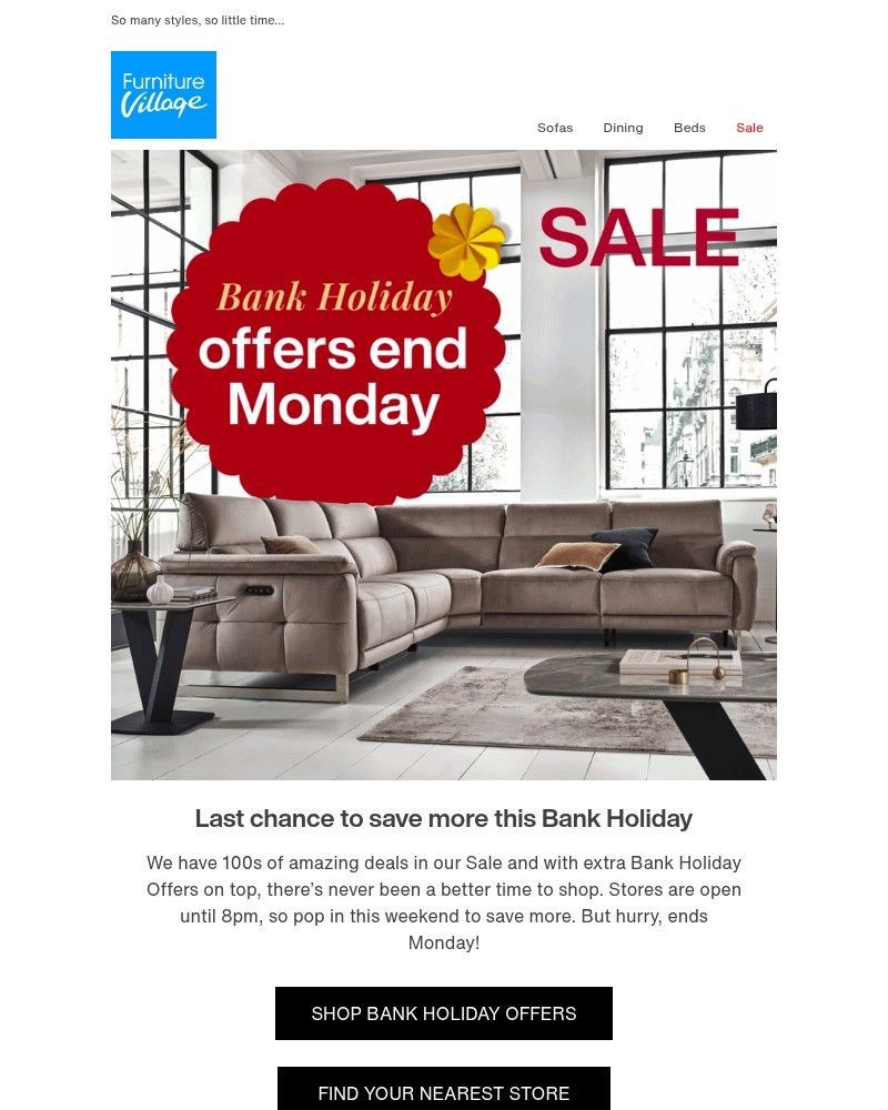 Screenshot of email sent to a Furniture Village Cart abandoner