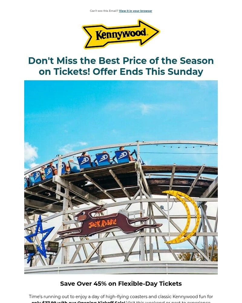 Screenshot of email sent to a Kennywood Newsletter subscriber