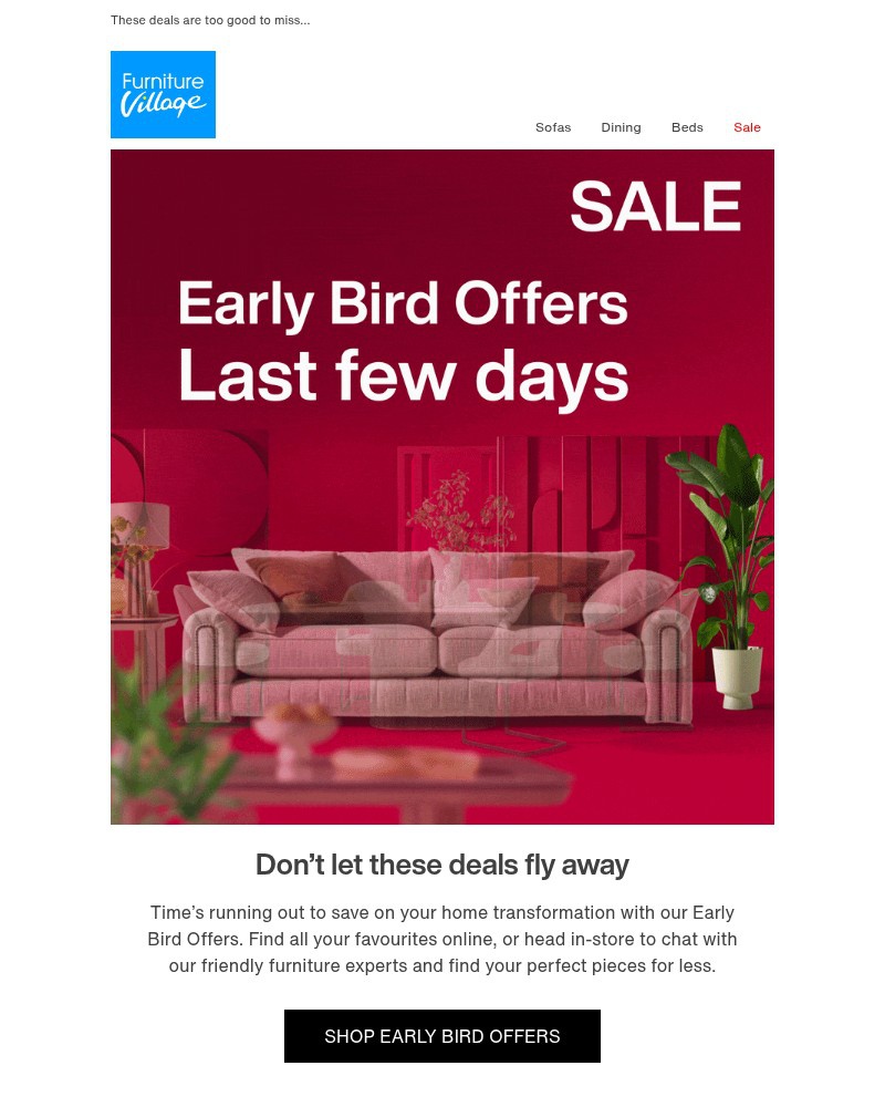 Screenshot of email sent to a Furniture Village Cart abandoner
