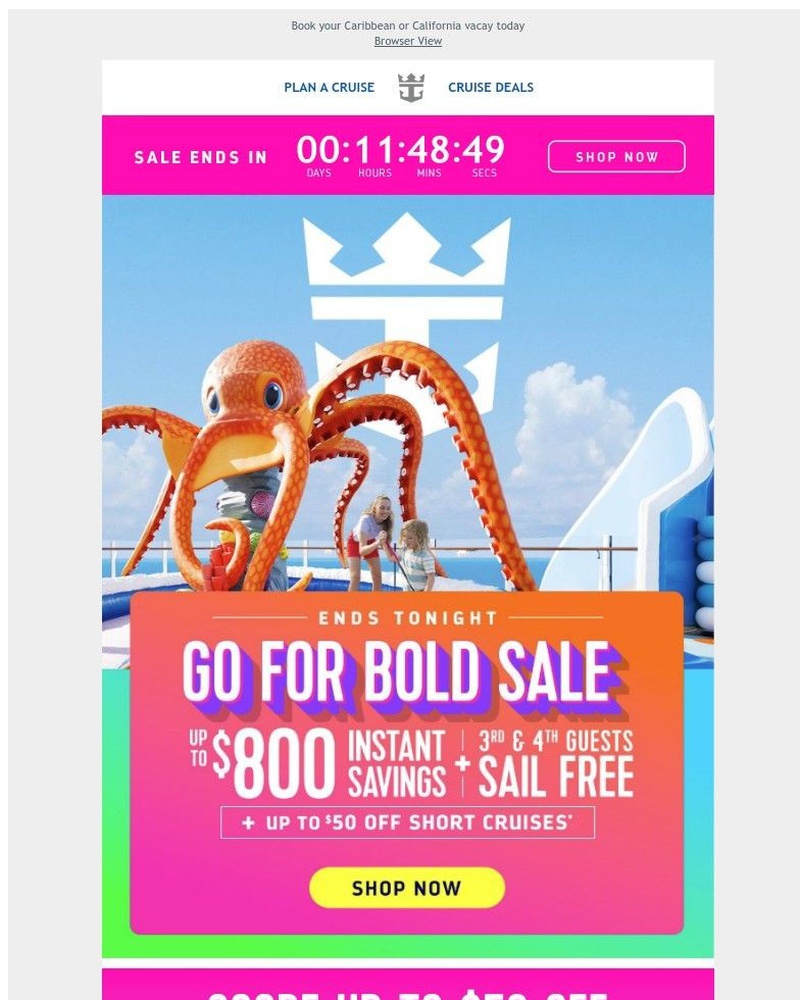 Screenshot of email sent to a Royal Caribbean Cruises Newsletter subscriber