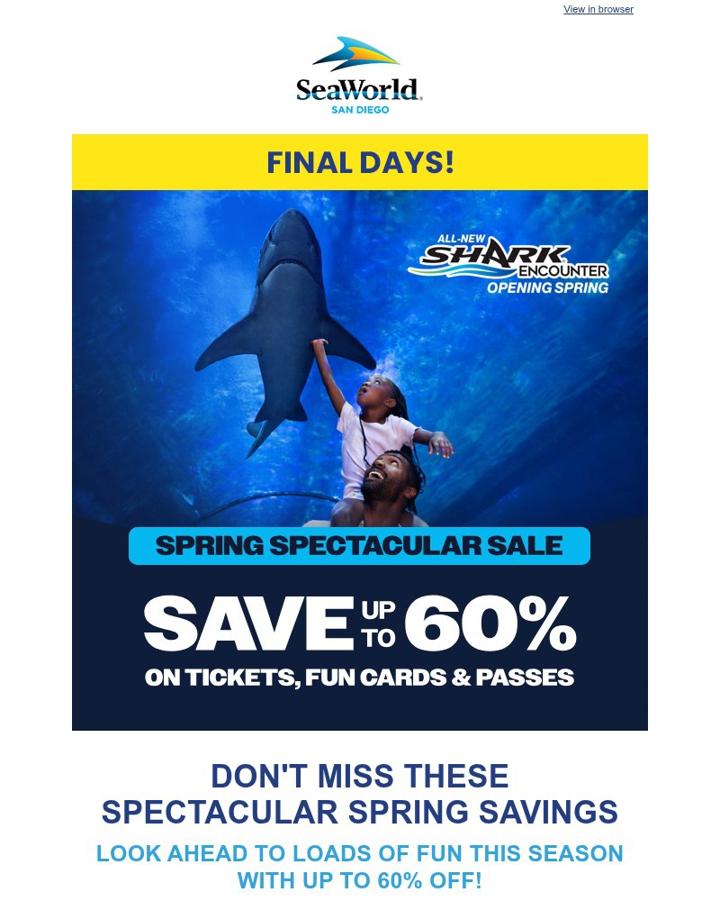 Screenshot of email sent to a Sea World Newsletter subscriber